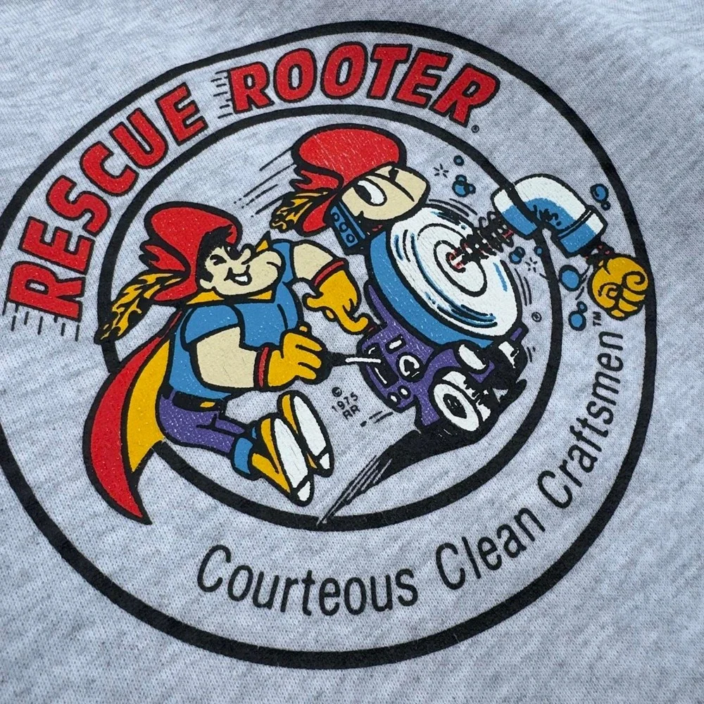 Vintage 80s Hanes Rescue Rooter Graphic Crewneck Workwear Made in USA Gray XL b4